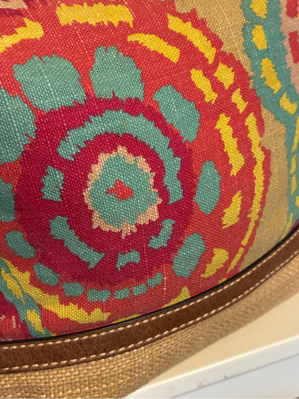 Vintage Fossil Boho Canvas Leather Shoulder Bag Floral Wood Key Charm Purse Y2K - Picture 6 of 16